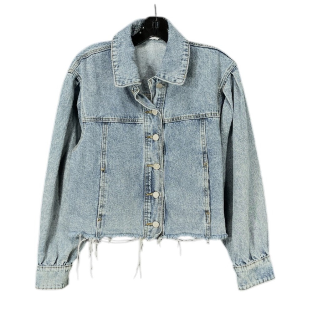 12TH TRIBE Women's BLUE Denim 2-POCKET Button-Up CUT-OFF Cropped JEAN JACKET S